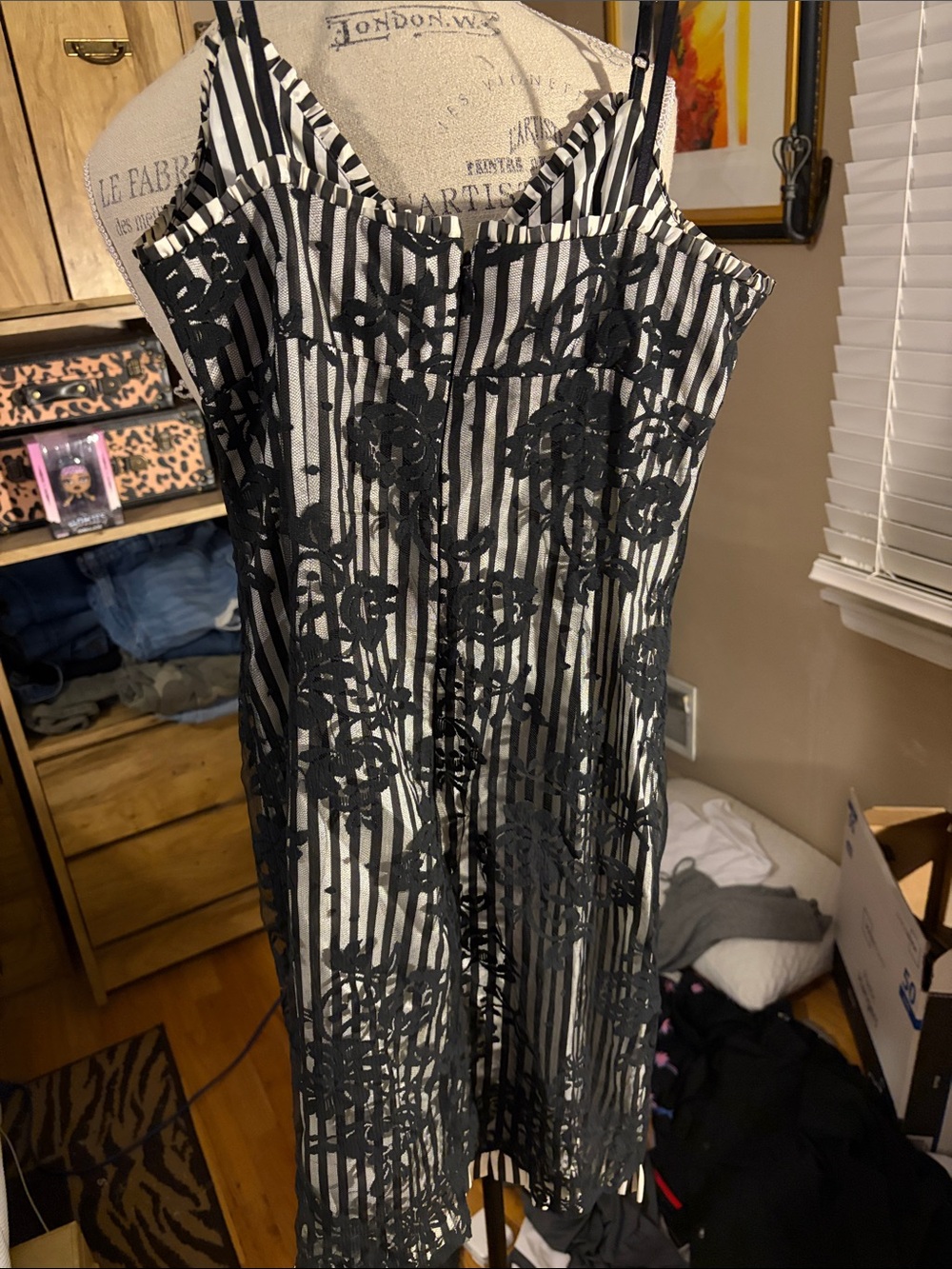 Black & White Striped Lace-Overlay Slip Dress - 2 - Picture 2 of 5